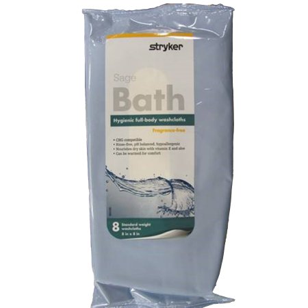 Sage Products Rinse-Free Bath Wipe Sage Bath Soft Pack Purified Water / Methylpropanediol / Glycerin / Aloe Unscented 8 Count - Case of 704 - 7989-CS