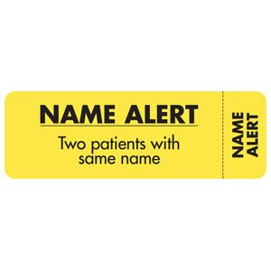 Tabbies Pre-Printed Label Advisory Label Yellow Name Alert / Two Patients With Same Name Black Caution 1 X 3 Inch - Roll of 1 - MAP6470-RL