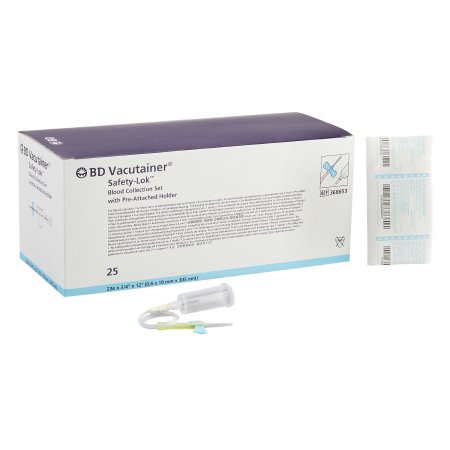 BD BD Vacutainer® Safety-Lok™ Blood Collection Set with Holder 23 Gauge 3/4 Inch Needle Length Safety Needle 12 Inch Tubing Sterile - Box of 25 - 368653-BX