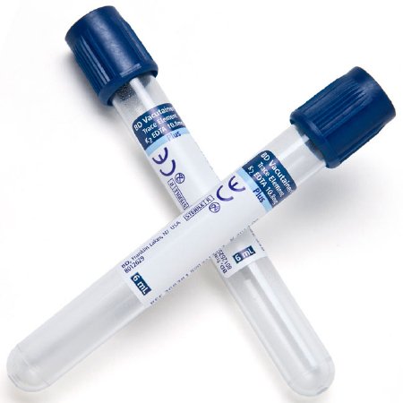 BD BD Vacutainer® SPC Plus Venous Blood Collection Tube Analyte Determination K2 EDTA Additive 13 X 100 mm 6 mL Royal Blue BD Hemogard™ Closure Plastic Tube - Pack of 100 - 368381-PK
