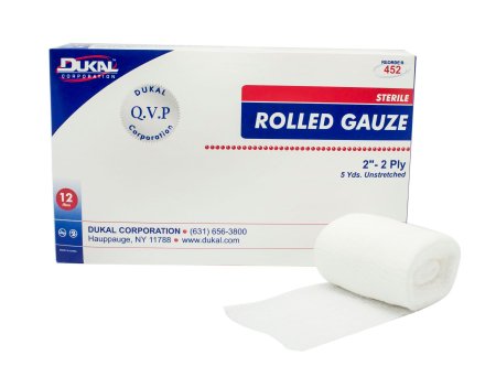 Dukal Fluff Bandage Roll Dukal™ 2 Inch X 5 Yard 1 per Pack Sterile 2-Ply Roll Shape - Case of 96 - 452-CS