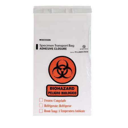 McKesson Specimen Transport Bag with Document Pouch McKesson 6 X 10 Inch Adhesive Closure Biohazard Symbol / Storage Instructions NonSterile - Pack of 1 - 79-LABAC20610-PK