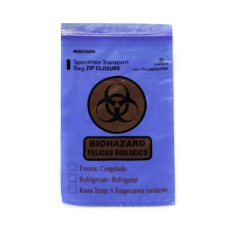 McKesson Specimen Transport Bag with Document Pouch McKesson 6 X 9 Inch Zip Closure Biohazard Symbol / Storage Instructions NonSterile - Case of 10 - 79-LAB20609BE-CS