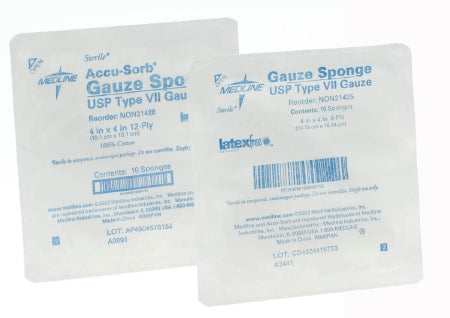 Medline Gauze Sponge 4 X 4 Inch 10 per Tray Sterile 8-Ply Square - Case of 128 - NON21425-CS