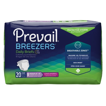 First Quality Unisex Adult Incontinence Brief Prevail® Breezers® Regular Disposable Heavy Absorbency - Bag of 20 - PVB-016/1-BG