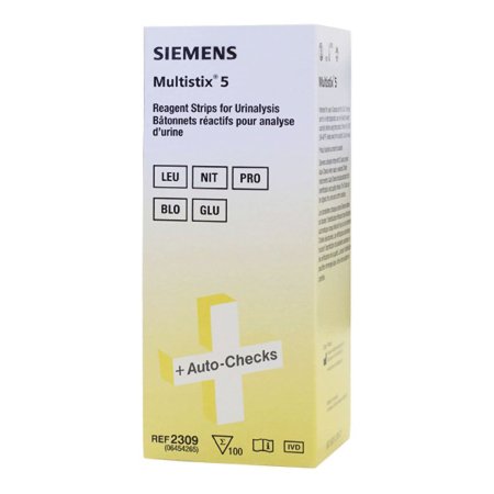 Siemens Reagent Test Strip Multistix® Bilirubin, Blood, Glucose, Ketone, Leukocyte, Nitrite, pH, Protein, Urobilinogen For Urinalysis 100 per Bottle - Case of 24 - 10337415-CS