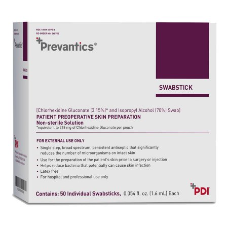 Professional Disposables Impregnated Swabstick Prevantics® 3.15% / 70% Strength CHG (Chlorhexidine Gluconate) / Isopropyl Alcohol Individual Packet NonSterile - Each - S40750-EA