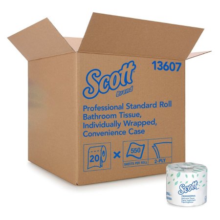 Kimberly Clark Toilet Tissue Scott® Essential White 2-Ply Standard Size Cored Roll 550 Sheets 4 X 4-1/10 Inch - Case of 20 - 13607-CS
