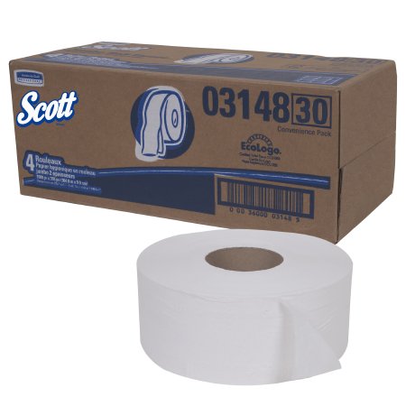 Kimberly Clark Toilet Tissue Scott® Essential JRT White 2-Ply Jumbo Size Cored Roll Continuous Sheet 3-11/20 Inch X 1000 Foot - Case of 4 - 03148-CS
