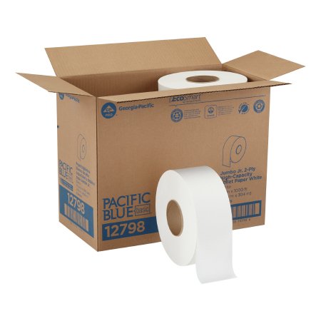 Georgia Pacific Toilet Tissue Pacific Blue Basic™ White 2-Ply Jumbo Size Cored Roll Continuous Sheet 3-1/5 Inch X 1000 Foot - Case of 8 - 12798-CS