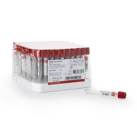 BD BD Vacutainer® Plus Venous Blood Collection Tube Serum Tube Clot Activator Additive 13 X 100 mm 6 mL Red BD Hemogard™ Closure Plastic Tube - Pack of 100 - 368044-PK