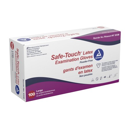 Dynarex Exam Glove Safe-Touch™ Large NonSterile Latex Standard Cuff Length Fully Textured Ivory Not Rated - Box of 100 - 2338-BX