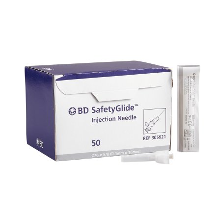 BD Safety Hypodermic Needle SafetyGlide™ 5/8 Inch Length 27 Gauge Regular Wall Sliding Safety Needle - Case of 500 - 305921-CS
