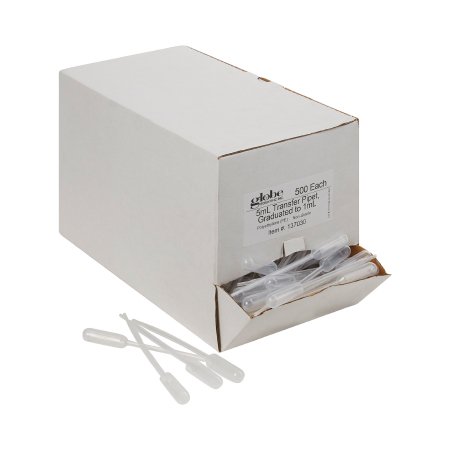 Globe Scientific Globe Scientific Transfer Pipette 5 mL 0.25 mL Graduation Increments NonSterile - Box of 500 - 137030-BX