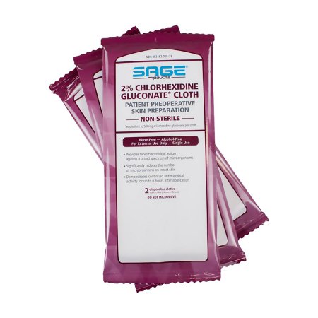 Sage Products Skin Prep Wipe Sage® 2 per Pack Soft Pack 2% Strength CHG (Chlorhexidine Gluconate) NonSterile - Pack of 1 - 9705-PK