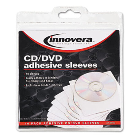 Innovera® Self-Adhesive CD/DVD Sleeves, 1 Disc Capacity, Clear, 10/Pack - Pack of 1 - IVR-39402-PK