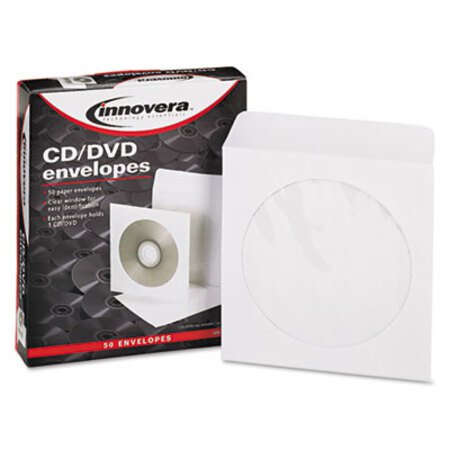 Innovera® CD/DVD Envelopes, Clear Window, 1 Disc Capacity, White, 50/Pack - Pack of 1 - IVR-39403-PK