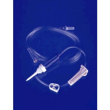 ICU Medical Primary IV Administration Set ICU Gravity 2 Ports 15 Drops / mL Drip Rate Without Filter 84 Inch Tubing Solution - Case of 25 - B9184-CS
