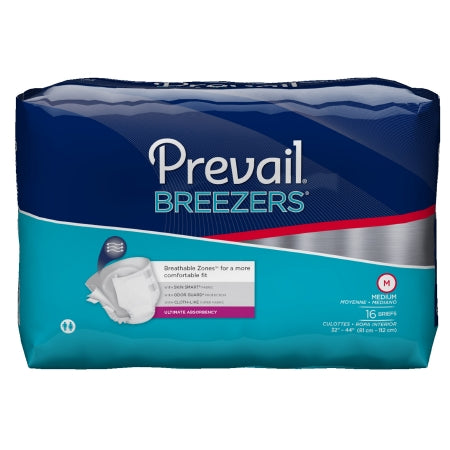 First Quality Unisex Adult Incontinence Brief Prevail® Breezers® Medium Disposable Heavy Absorbency - Pack of 16 - PVB-012/2-PK