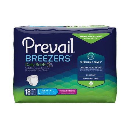 First Quality Unisex Adult Incontinence Brief Prevail® Breezers® Large Disposable Heavy Absorbency - Case of 72 - PVB-013/2-CS