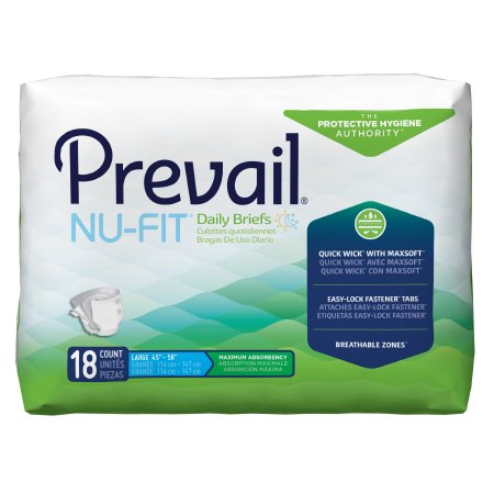 First Quality Unisex Adult Incontinence Brief Prevail® Nu-Fit® Large Disposable Heavy Absorbency - Case of 4 - NU-013/1-CS
