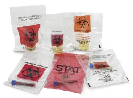 Medegen Medical Products LLC Specimen Transport Bag with Document Pouch Lab Guard® 8 X 10 Inch Zip Closure Biohazard Symbol / Storage Instructions NonSterile - Case of 10 - 4915.ORG-CS