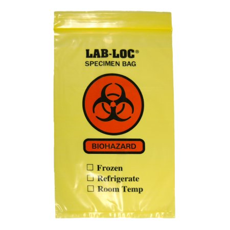 Elkay Plastics Specimen Transport Bag with Document Pouch Lab-Loc® 6 X 9 Inch Zip Closure Biohazard Symbol / Storage Instructions NonSterile - Case of 1000 - LAB20609YE-CS