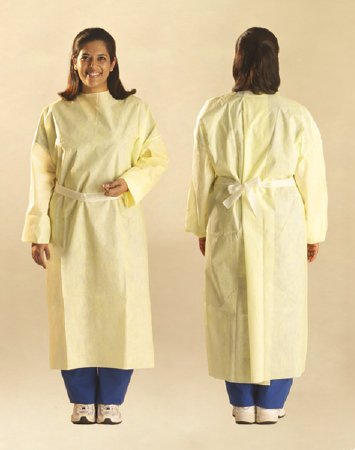 Cardinal Protective Procedure Gown One Size Fits Most Yellow NonSterile AAMI Level 3 Disposable - Case of 100 - AT6100-CS