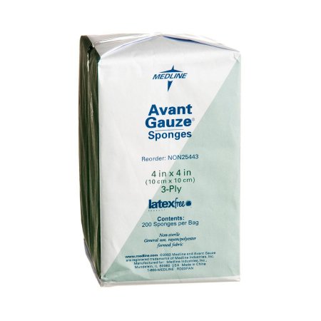 Medline Nonwoven Sponge Avant Gauze® 4 X 4 Inch 200 per Pack NonSterile 3-Ply Square - Bag of 1 - NON25443-BG