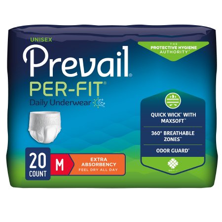 First Quality Unisex Adult Absorbent Underwear Prevail® Per-Fit® Pull On with Tear Away Seams Medium Disposable Heavy Absorbency - Bag of 20 - PF-512-BG