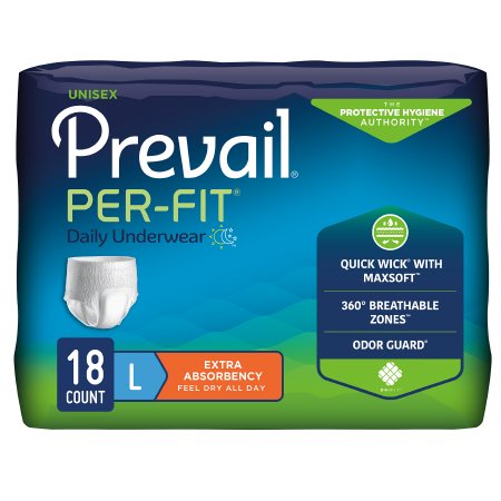 First Quality Unisex Adult Absorbent Underwear Prevail® Per-Fit® Pull On with Tear Away Seams Large Disposable Heavy Absorbency - Case of 72 - PF-513-CS