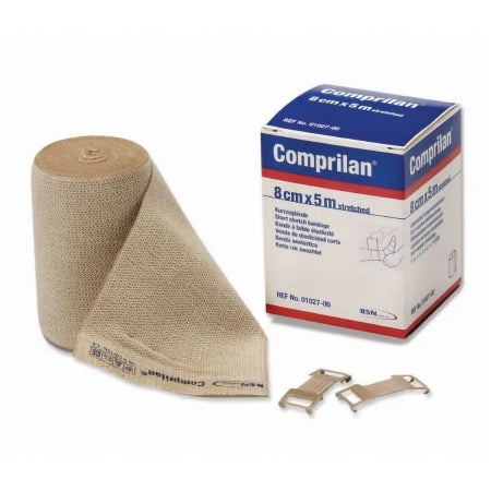 Patterson Medical Supply Compression Bandage Comprilan® 2-2/5 Inch X 16-2/5 Foot Clip Detached Closure Tan NonSterile Standard Compression - Each - 590001-EA
