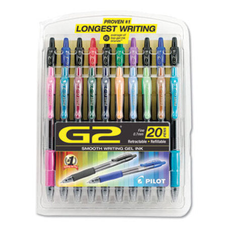 Pilot® G2 Premium Gel Pen, Retractable, Fine 0.7 mm, Assorted Ink and Barrel Colors, 20/Pack - ST/1 - PIL-31294-ST