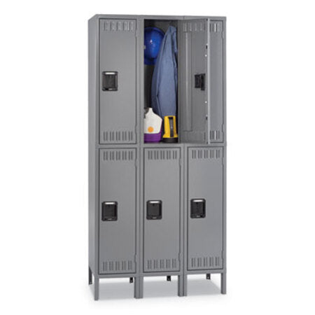Tennsco Double Tier Locker with Legs, Triple Stack, 36w x 18d x 78h, Medium Gray - Each - TNN-DTS1218363MG-EA
