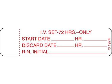 Shamrock Scientific Pre-Printed Label Shamrock Advisory Label White Paper I.V. SET â€“ 72 HRS. â€“ ONLY / START DATE_____ HR._____ / DISCARD DATE_____ HR._____ / R.N. INITIAL_____ Red IV Tube 3/4 X 3 Inch - Roll of 1 - IV-4-RL