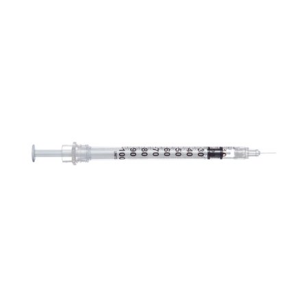 Sol-Millennium Medical Safety Insulin Syringe with Needle Sol-Care™ 1 mL 1/2 Inch 28 Gauge Retractable Safety Needle Regular Wall - Case of 1000 - 100071IM-CS