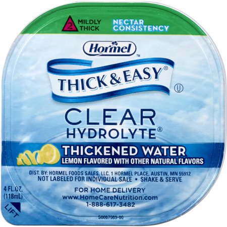Hormel Food Sales Thickened Water Thick & Easy® Hydrolyte® 4 oz. Portion Cup Lemon Flavor Liquid IDDSI Level 2 Mildly Thick - Case of 24 - 23061-CS