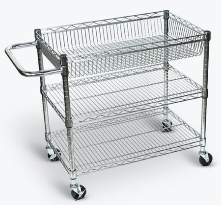 Luxor Transport Cart Chrome Plated Steel 30 X 18 X 30 Inch Silver One 5 1/2 Inch Deep Tub Shelf, Two 1 Inch Deep Tub Shelves - Each - LICWT2918-EA