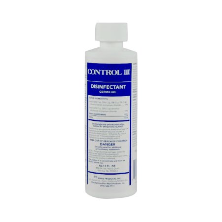 Maril Products Control III® Disinfectant Germicide Surface Disinfectant Cleaner Quaternary Based Manual Pour Liquid Concentrate 8 oz. Bottle Benzaldehyde Scent NonSterile - Case of 12 - C3/DISH/12-CS