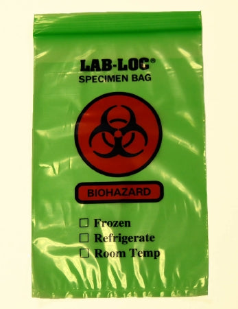 Elkay Plastics Specimen Transport Bag with Document Pouch Lab-Loc® 6 X 9 Inch Zip Closure Biohazard Symbol / Storage Instructions NonSterile - Case of 10 - LAB20609GR-CS