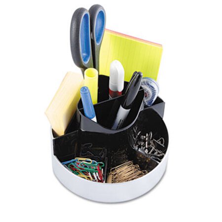 Kantek Rotating Desk Organizer, 8 Compartments, Plastic, 6 x 5.75 x 4.5, Black/Silver - Each - KTK-ORG620-EA