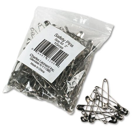 Charles Leonard® Safety Pins, Nickel-Plated, Steel, 2" Length, 144/Pack - Pack of 1 - LEO-83200-PK