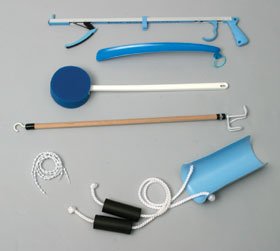 Alimed ADL Hip / Knee Equipment Kit AliMed® Reacher - 26 Inch Length / Shoehorn - 16-1/4 Inch Length / Dressing Stick - 26 Inch Length / Handled Bath Sponge - 17 Inch Length - Each - 2970011382-EA