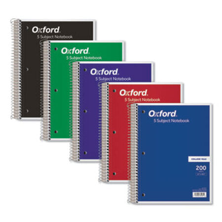 Oxford™ Coil-Lock Wirebound Notebook, 3-Hole Punched, 5-Subject, Medium/College Rule, Randomly Assorted Covers, (200) 11 x 8.5 Sheets - Each - TOP-65581-EA