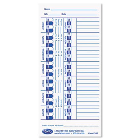 Lathem® Time Time Clock Cards for Lathem Time E Series, One Side, 4 x 9, 100/Pack - Pack of 1 - LTH-E100-PK