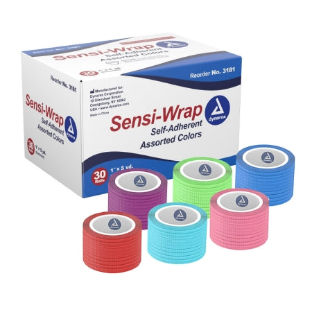 Dynarex Cohesive Bandage Sensi-Wrap 1 Inch X 5 Yard Self-Adherent Closure Red / Green / Purple / Dark Blue / Pink / Light Blue NonSterile Standard Compression - Roll of 1 - 3181-RL