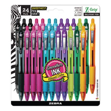 zebra® Z-Grip Ballpoint Pen, Retractable, Medium 1 mm, Assorted Artistic Ink and Barrel Colors, 24/Pack - ST/1 - ZEB-12271-ST