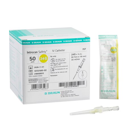 B. Braun Peripheral IV Catheter Introcan Safety® 24 Gauge 0.75 Inch Sliding Safety Needle - Case of 200 - 4252500-02-CS