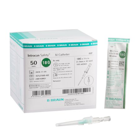 B. Braun Peripheral IV Catheter Introcan Safety® 18 Gauge 1.25 Inch Sliding Safety Needle - Case of 200 - 4252560-02-CS