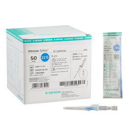 B. Braun Peripheral IV Catheter Introcan Safety® 22 Gauge 1 Inch Sliding Safety Needle - Box of 50 - 4252519-02-BX